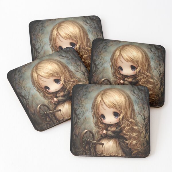 Item preview, Grimm Chibi Briar Rose Pricked by Spindle – Sleeping Beauty Dark Fairytale Art designed and sold by InkAndGloom.