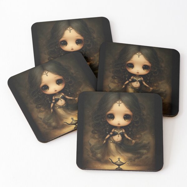 Item preview, Grimm Chibi Female Genie – Dark Magic Lamp Wish Fairytale Art designed and sold by InkAndGloom.