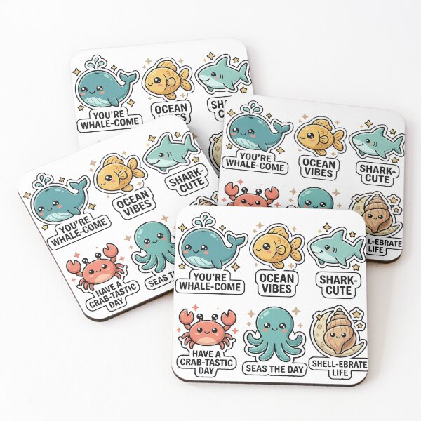 Item preview, Sea Life Sticker Set - Cute Ocean Creatures & Shells designed and sold by SimpleP.