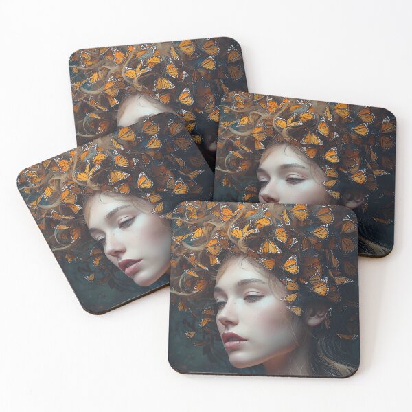 Item preview, Butterfly Muse Portrait - Mystical Woman with Monarch Hair Art designed and sold by UnRealS.