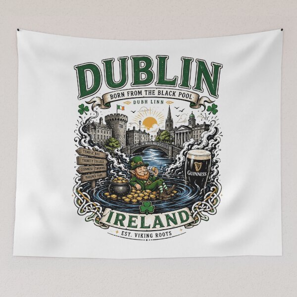 Item preview, Dublin Ireland Vintage Graphic T-Shirt – Irish Culture, Guinness, Leprechaun & City Skyline Design  designed and sold by LineLoo.