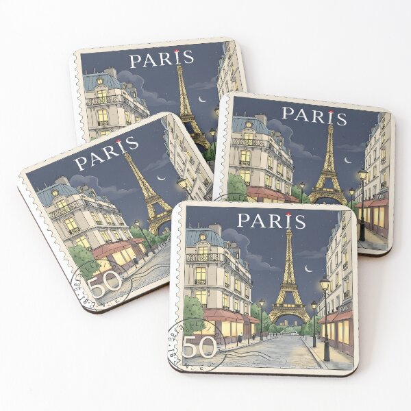Item preview, Vintage Paris Travel Stamp Sticker | Eiffel Tower Night Illustration | Romantic France Retro Art designed and sold by Bhaskar Digital Art.
