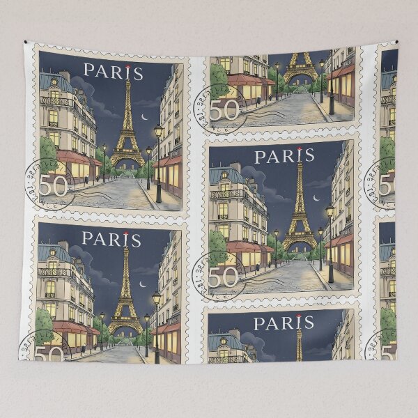 Item preview, Vintage Paris Travel Stamp Sticker | Eiffel Tower Night Illustration | Romantic France Retro Art designed and sold by Bhaskar Digital Art.