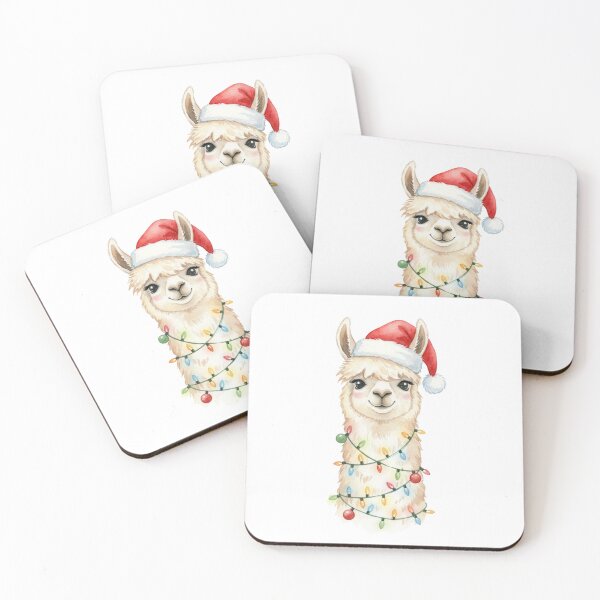 Item preview, Festive Christmas Llama Santa Hat - Watercolor Alpaca Fairy Lights - Cute Holiday Art designed and sold by JLMWorks.