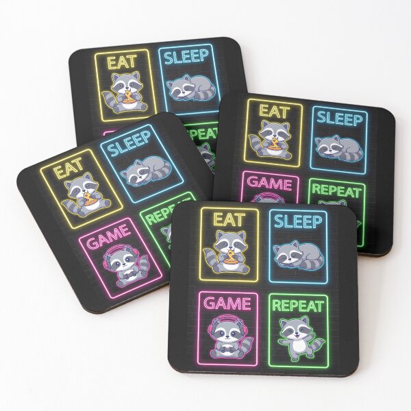 Item preview, Eat Sleep Game Repeat Neon Raccoon - Retro Gamer Graphic - Funny Trash Panda Gaming Art designed and sold by JLMWorks.