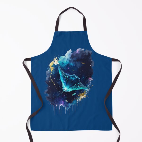 Item preview, Dynamic bioluminescent watercolor manta ray electric ocean midnight art print designed and sold by icemanphotos.