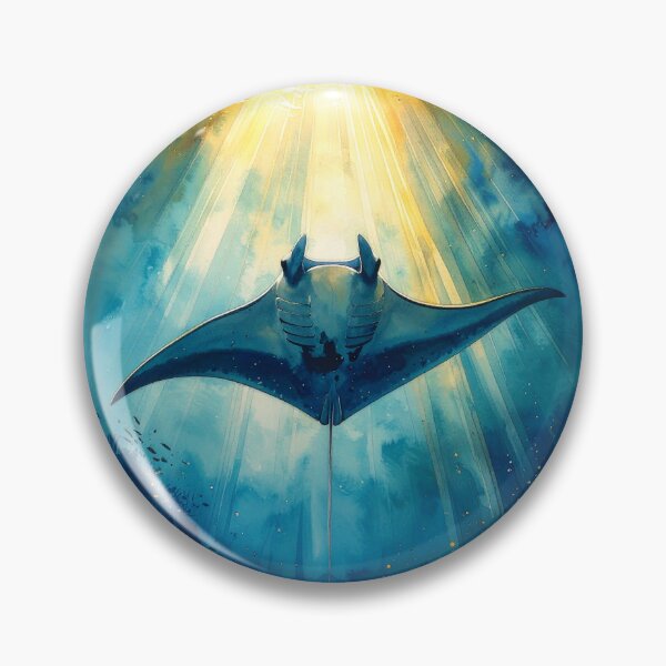 Item preview, Heavenly watercolor manta ray sunlight ocean below perspective marine art print designed and sold by icemanphotos.