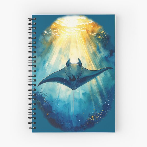 Item preview, Heavenly watercolor manta ray sunlight ocean below perspective marine art print designed and sold by icemanphotos.