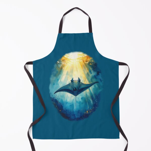 Item preview, Heavenly watercolor manta ray sunlight ocean below perspective marine art print designed and sold by icemanphotos.