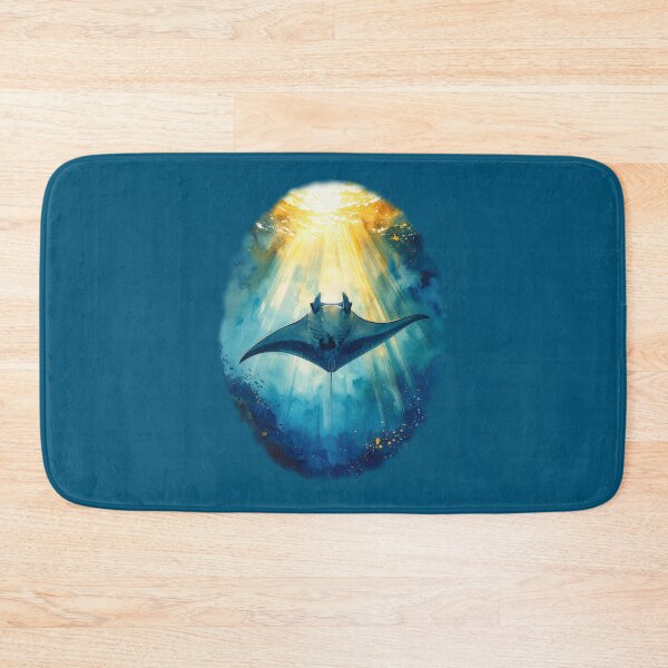 Item preview, Heavenly watercolor manta ray sunlight ocean below perspective marine art print designed and sold by icemanphotos.