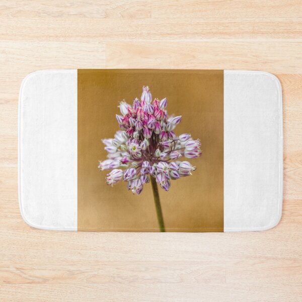 Item preview, Close-Up Pink Allium Flower Cluster With White Striped Buds On Soft Beige Background designed and sold by Nmallia.