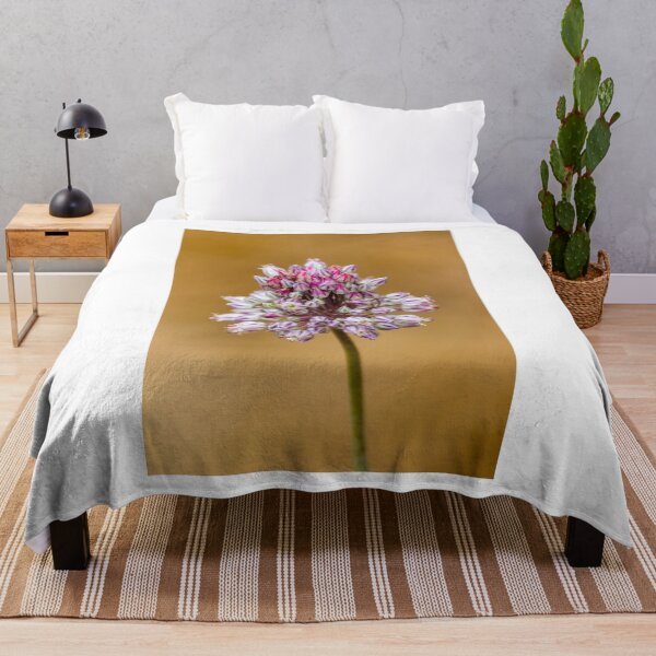 Item preview, Close-Up Pink Allium Flower Cluster With White Striped Buds On Soft Beige Background designed and sold by Nmallia.
