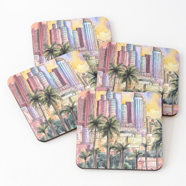 Item preview, Los Angeles Skyline Art Watercolor California Sunset designed and sold by posteriocrew.