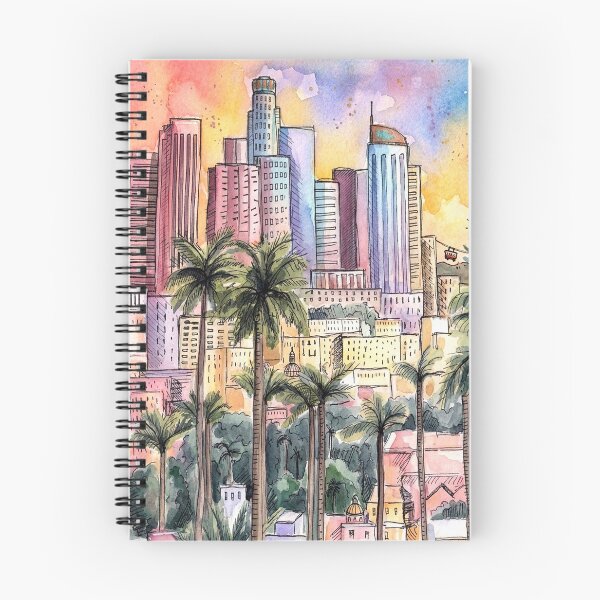 Item preview, Los Angeles Skyline Art Watercolor California Sunset designed and sold by posteriocrew.