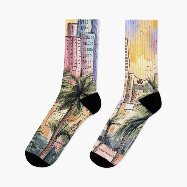 Item preview, Los Angeles Skyline Art Watercolor California Sunset designed and sold by posteriocrew.