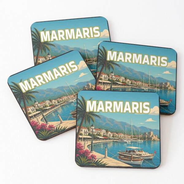 Item preview, Marmaris Turkey vintage travel poster Mediterranean beach sunset art designed and sold by PixelParinda.