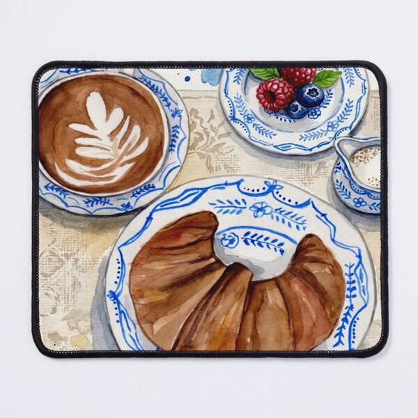 Item preview, French Breakfast Watercolor Art Croissant Coffee Berries designed and sold by posteriocrew.