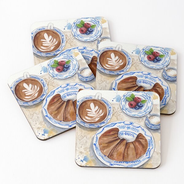 Item preview, French Breakfast Watercolor Art Croissant Coffee Berries designed and sold by posteriocrew.