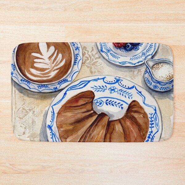 Item preview, French Breakfast Watercolor Art Croissant Coffee Berries designed and sold by posteriocrew.