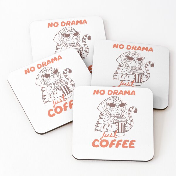 Item preview, No Drama Just Coffee Retro Pink Sunglasses Cat Illustration designed and sold by krystalRomanart.