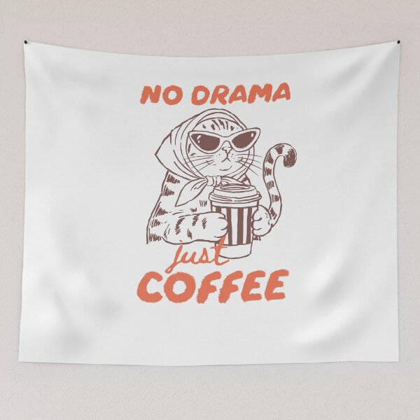 Item preview, No Drama Just Coffee Retro Pink Sunglasses Cat Illustration designed and sold by krystalRomanart.