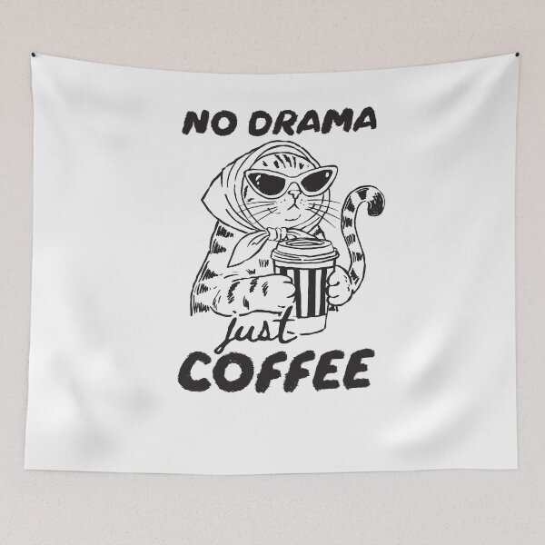 Item preview, No Drama Just Coffee Funny Babushka Cat In Sunglasses designed and sold by krystalRomanart.