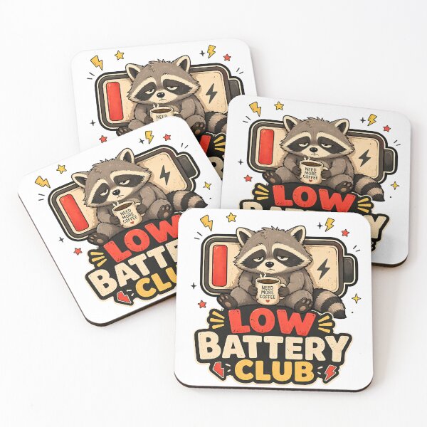 Item preview, Low Battery Club Raccoon Coffee Meme designed and sold by rhainlds.