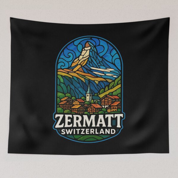 Item preview, Zermatt City Switzerland Stained Glass Art Travel designed and sold by TomFrontierArt.