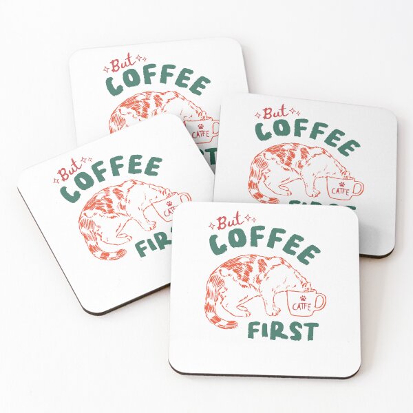 Item preview, But Coffee First Funny Cat Drinking From Mug designed and sold by krystalRomanart.