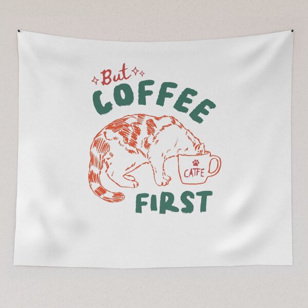 Item preview, But Coffee First Funny Cat Drinking From Mug designed and sold by krystalRomanart.