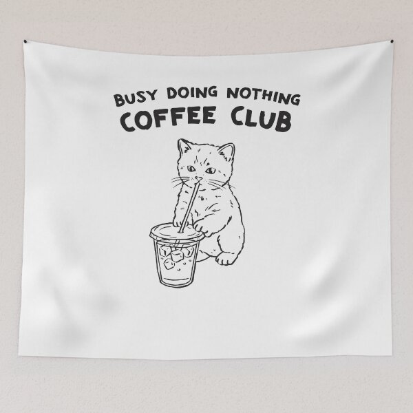 Item preview, Busy Doing Nothing Coffee Club Minimalist Iced Latte Cat designed and sold by krystalRomanart.
