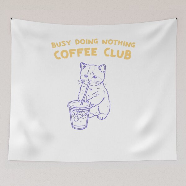 Item preview, Busy Doing Nothing Coffee Club Minimalist Iced Latte Cat designed and sold by krystalRomanart.