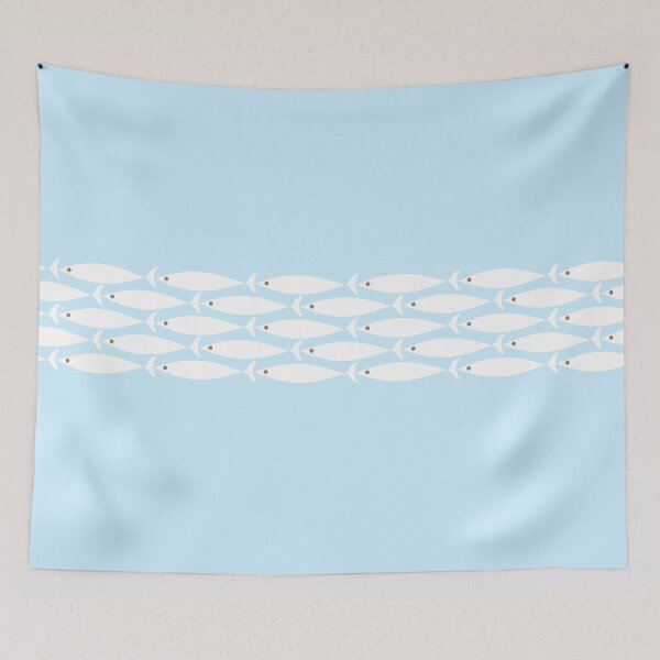 Item preview, Minimalist Mid Century Modern Fish in Cool Light Blue White Brown designed and sold by kierkegaard.