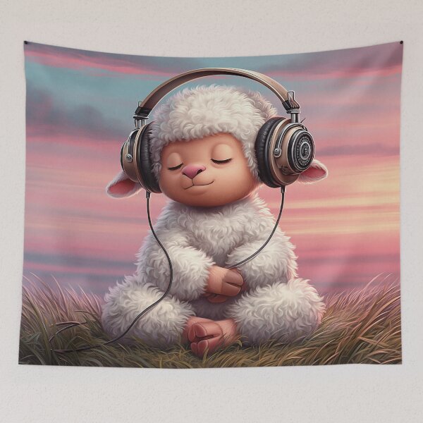 Item preview, Sleepy Lofi Sheep with Headphones – Cozy Calm Aesthetic Illustration designed and sold by cipoprimo.