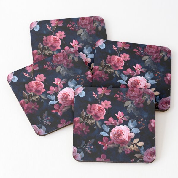 Item preview, Watercolor Romantic Pink Roses Midnight Vintage Flowers Pattern designed and sold by GrinGalore.
