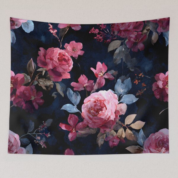 Item preview, Watercolor Romantic Pink Roses Midnight Vintage Flowers Pattern designed and sold by GrinGalore.
