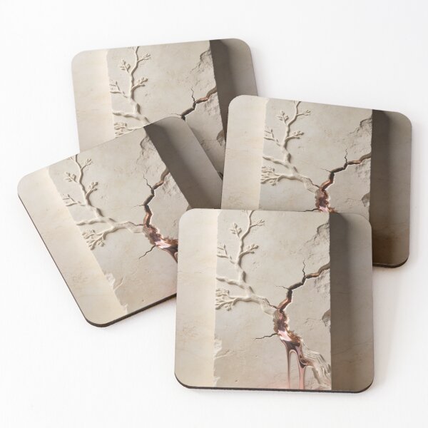 Item preview,  Kintsugi Zen Branch - Luxury 3D Rose Gold & Travertine Relief Art designed and sold by sana designer.