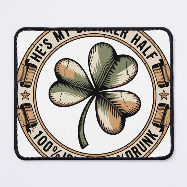Item preview, Tipsy Four Leaf Clover Vintage Badge Illustration designed and sold by Bloomkept.