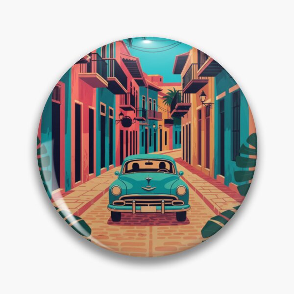 Item preview, Retro Caribbean Street with Classic Car and Palm Trees designed and sold by HeyHas.
