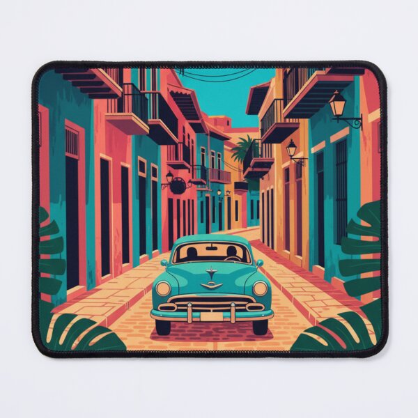 Item preview, Retro Caribbean Street with Classic Car and Palm Trees designed and sold by HeyHas.