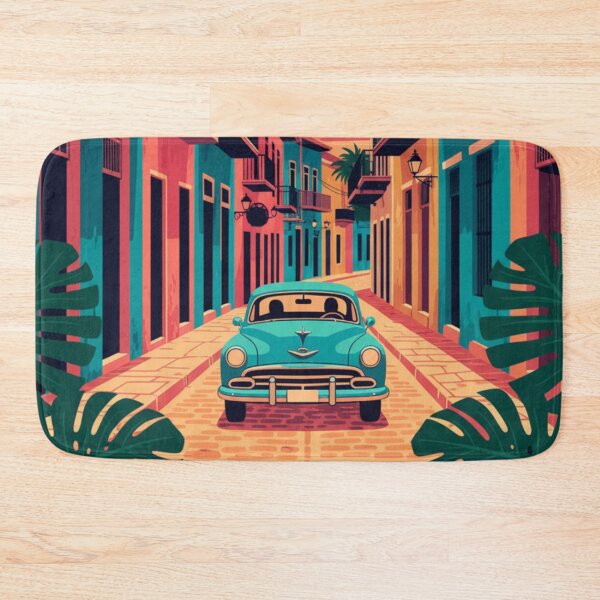 Item preview, Retro Caribbean Street with Classic Car and Palm Trees designed and sold by HeyHas.