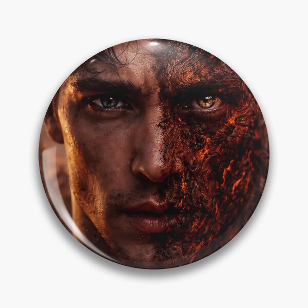 Item preview, Half Demon Fire Portrait, Dark Fantasy Lava Man, Infernal Face Split, Cinematic Realistic Art, Hell Transformation designed and sold by thor81pl.