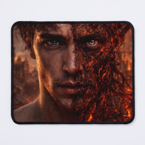 Item preview, Half Demon Fire Portrait, Dark Fantasy Lava Man, Infernal Face Split, Cinematic Realistic Art, Hell Transformation designed and sold by thor81pl.