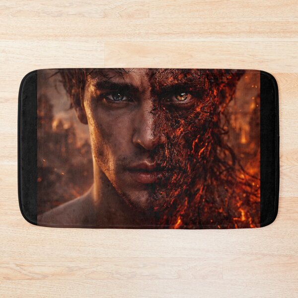 Item preview, Half Demon Fire Portrait, Dark Fantasy Lava Man, Infernal Face Split, Cinematic Realistic Art, Hell Transformation designed and sold by thor81pl.