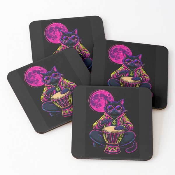 Item preview, Neon Midnight Cat Drummer designed and sold by ZunZunArt.