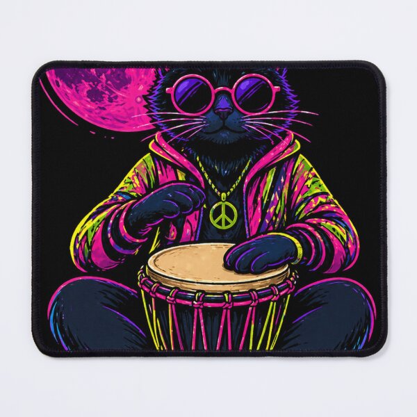 Item preview, Neon Midnight Cat Drummer designed and sold by ZunZunArt.