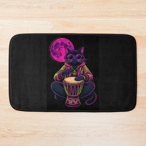 Item preview, Neon Midnight Cat Drummer designed and sold by ZunZunArt.
