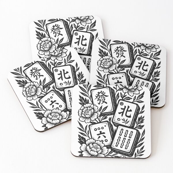 Item preview, Retro Linocut Mahjong Floral, Mahj, Vintage Game Night designed and sold by toongstudio.