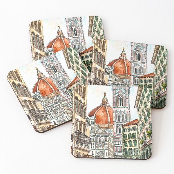 Item preview, Florence Cathedral Street Scene Watercolor Art Print Italy Travel designed and sold by posteriocrew.