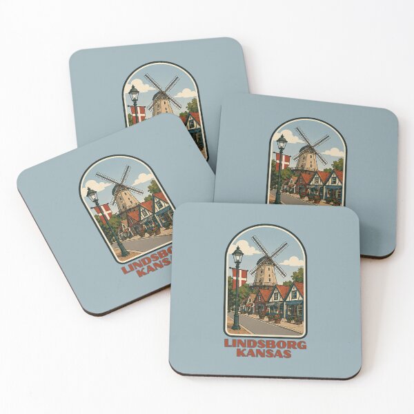 Item preview, Lindsborg Kansas Windmill Village Illustration | Little Sweden USA Scandinavian Travel Art designed and sold by SimplyJasper.